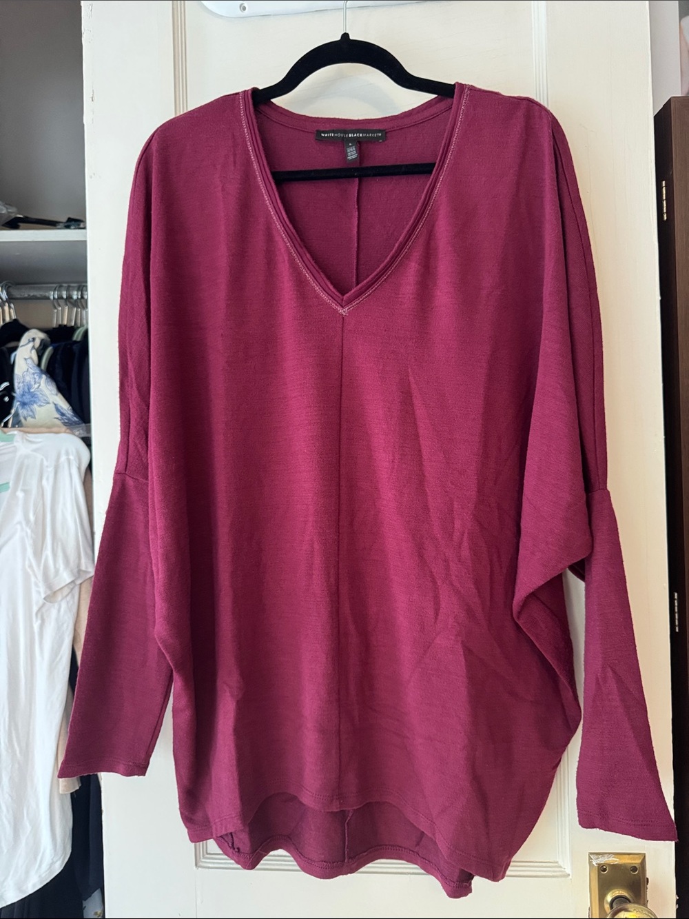 V-Neck dolman sleeve Sweater Tunic - Deep Berry